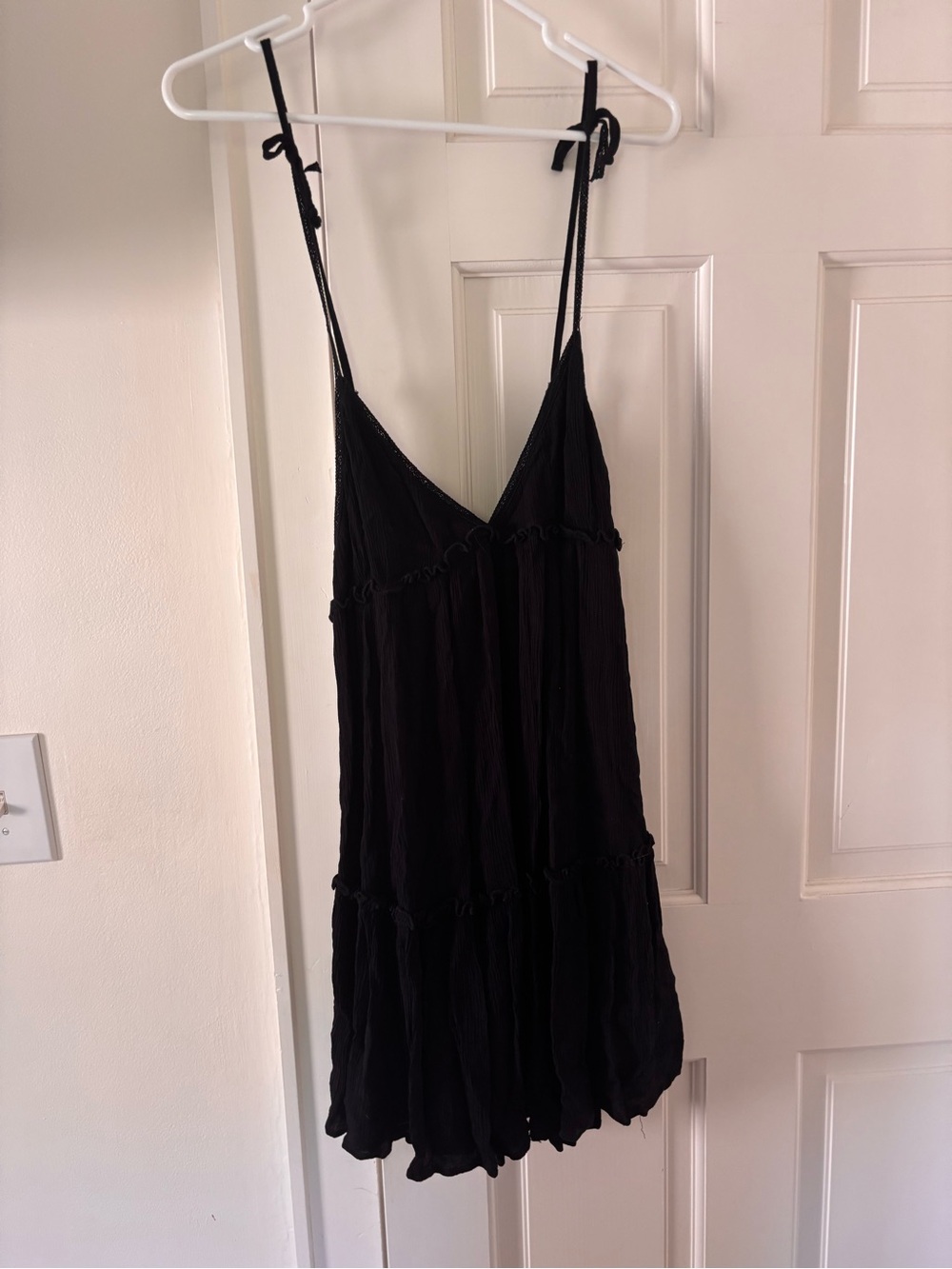 wild fable Black Y2K style V-Neck Tiered Spaghetti Strap Mini Dress